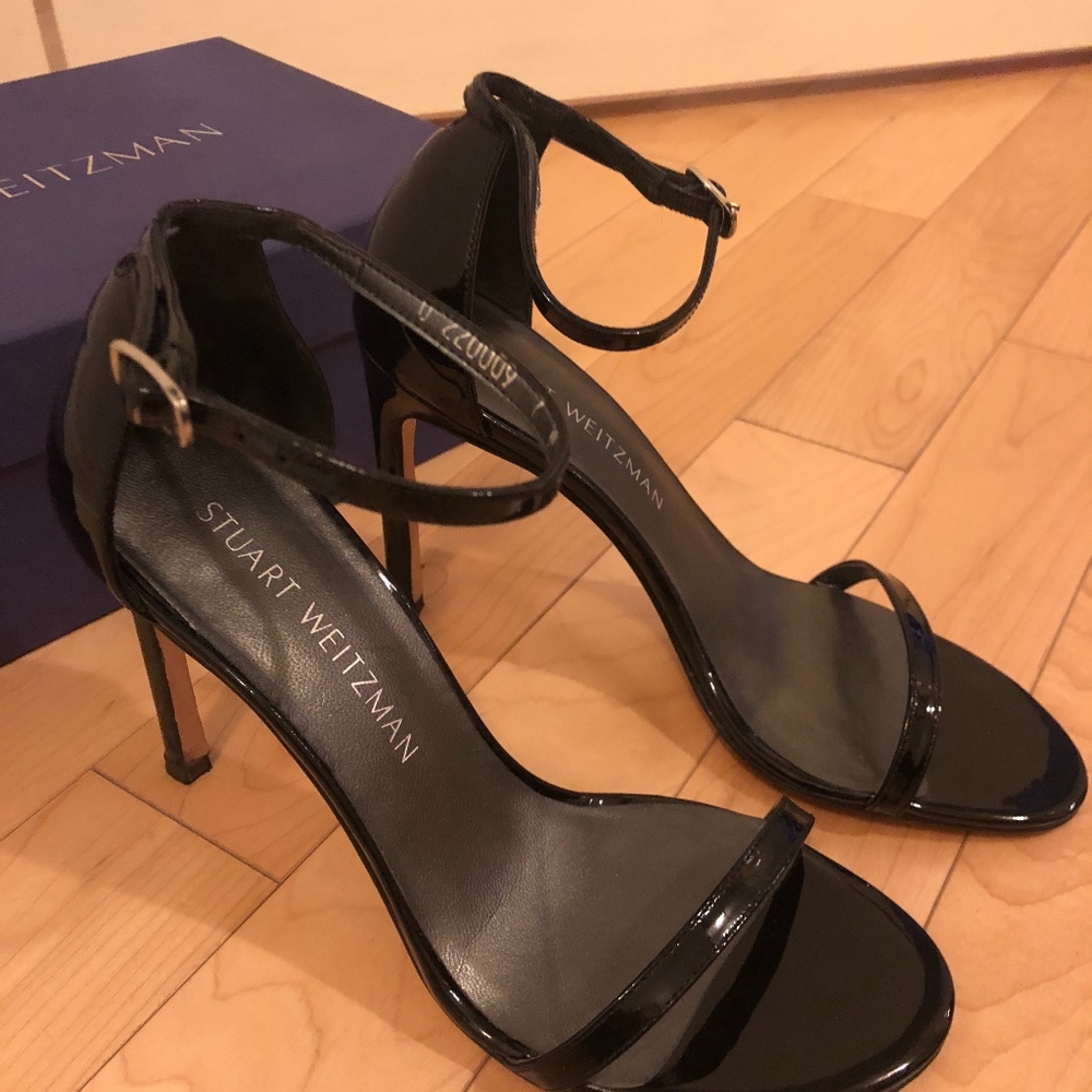 Stuart Weitzman NUDISTSONG Black Patent Sandal